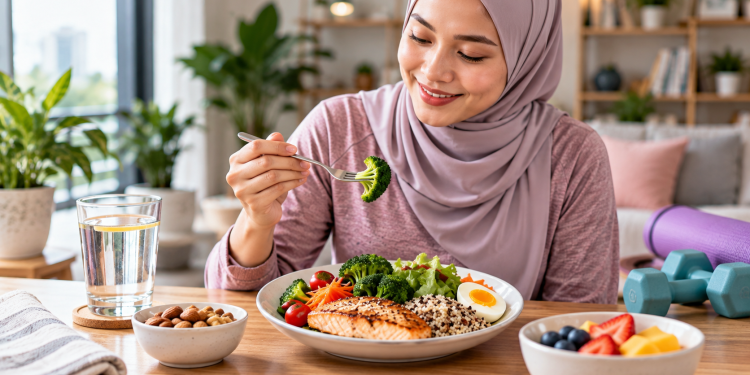Wanita Malaysia menikmati hidangan tinggi protein untuk membantu mengekalkan otot semasa GLP-1