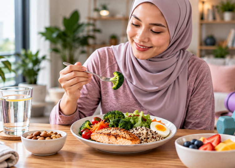 Wanita Malaysia menikmati hidangan tinggi protein untuk membantu mengekalkan otot semasa GLP-1
